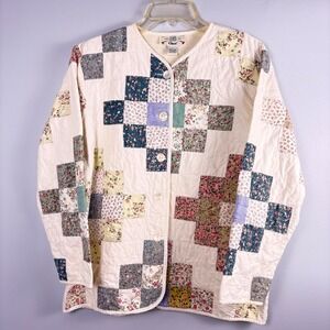 Vintage Orvis Quilted Patchwork Jacket Floral Cotton Cottagecore Folk Coat Wmn L